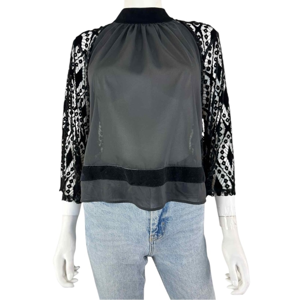 tart NWT Black Lauren Lace Velvet Blouse Size S A0017